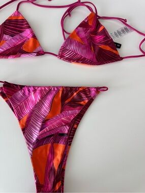 PrettyLittleThing Pink & Orange Leaf-Print Bikini Set